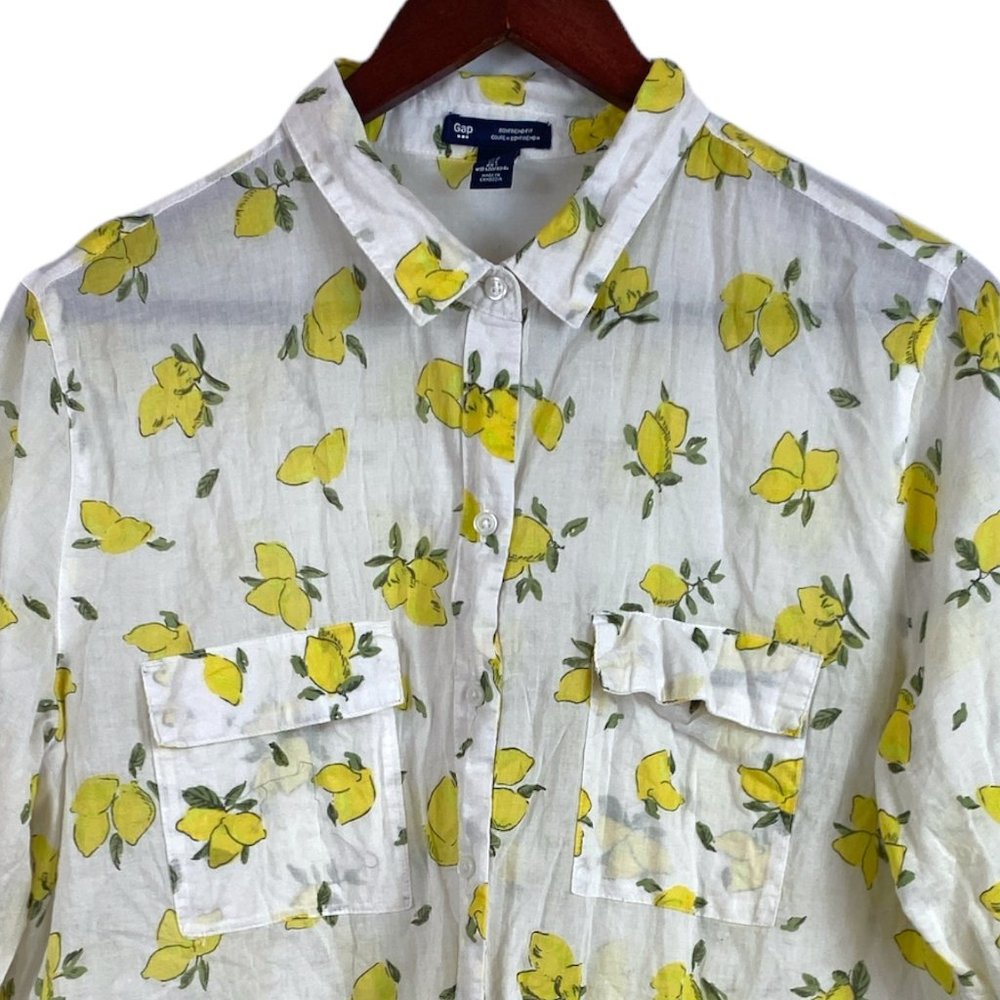 GAP Shirt Lemons Print Boho Farmhouse Cottagecore Button Down Top Women's Large